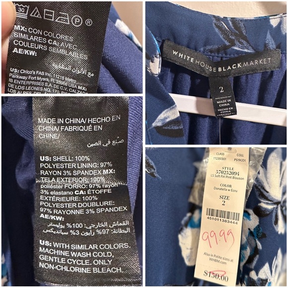 White House Black Market Long Sleeve Soft Floral Print Blouson Donatella Ecru 2 - Picture 3 of 16